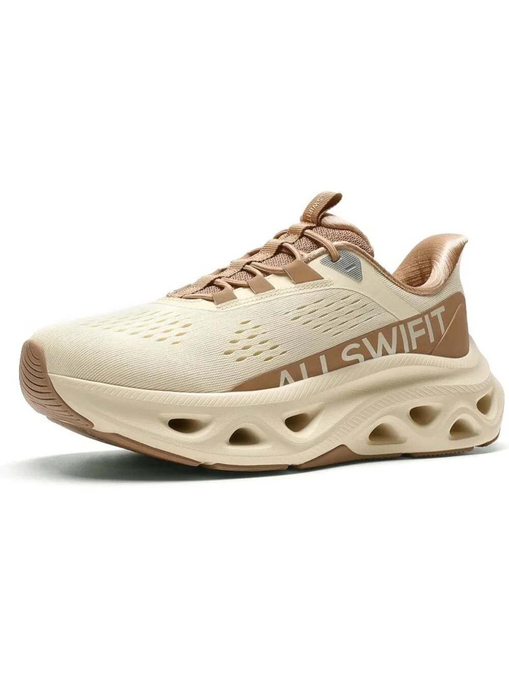 Women's Beige Walking Shoes Non Slip Lace Up Round Toe Athletic Tennis Sneakers